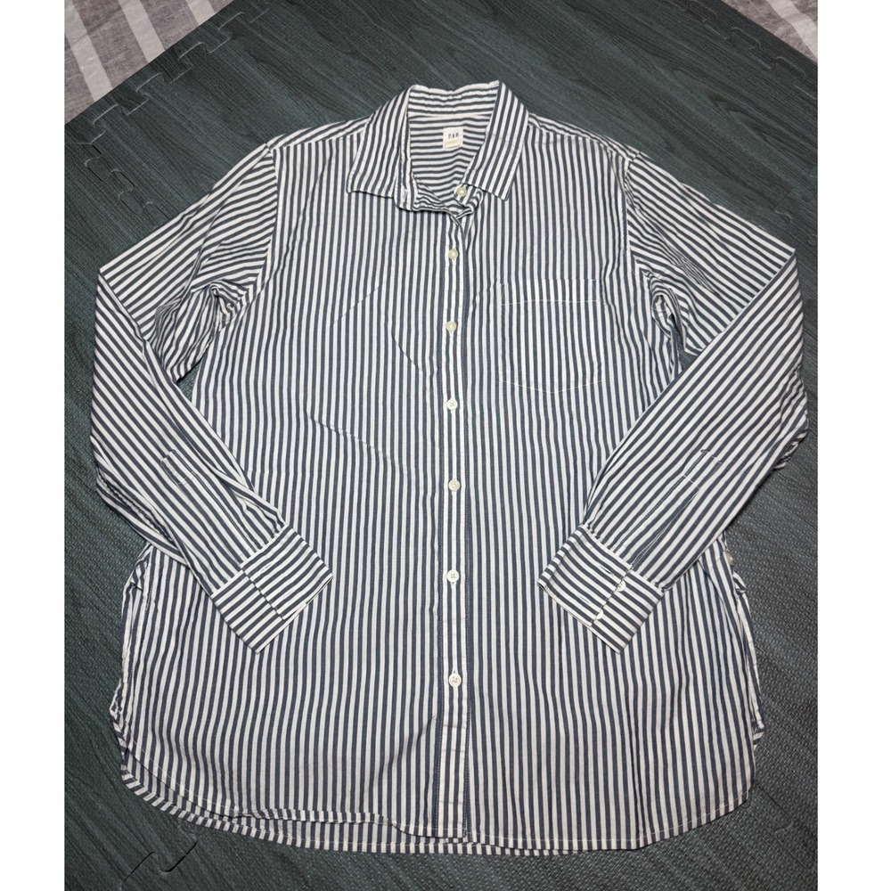 GAP Womens XS‎ Navy Blue White Striped Cotton Button Down Shirt Long Sleeve